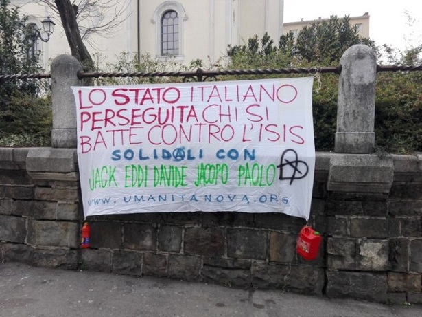 Striscione e volantinaggio in solidarietà a Davide, Eddi, Jacopo, Jack, Paolo