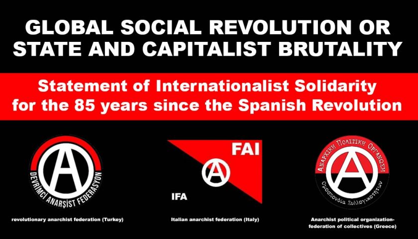 La rivoluzione sociale globale o la brutalità di stato e capitalismo. 85° anniversario della rivoluzione spagnola