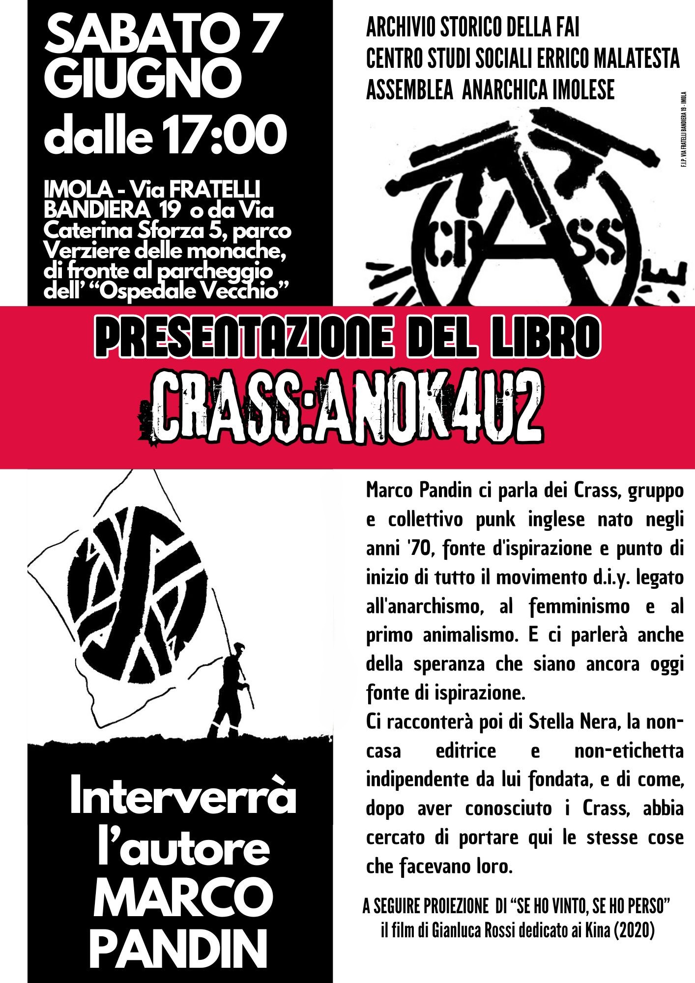 SABATO 7 GIUGNO 2025DALLE ORE 17:00 presso ARCHIVIO STORICO DELLA FAI Presentazione del libro CRASS:ANOK4U2